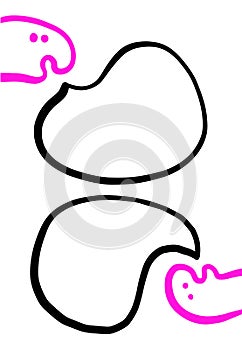 Two pink monsters talking speech bubbles hand drawn illustration