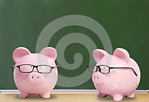 Two pink pigs with glasses