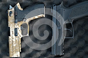 two pistols close-up. 9 millimeters. military weapon . pistol photo