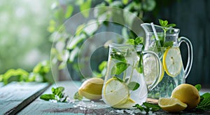 two pitchers of lemon water with mint leaves