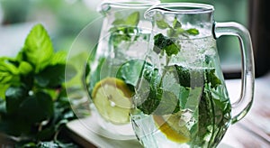 two pitchers of lemon water with mint leaves