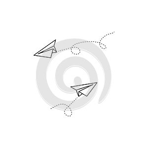 Two Plane vector icons. Plane icons. Airplane vector icon. Sketch of paper airplane in linear and modern simple flat design. Plane