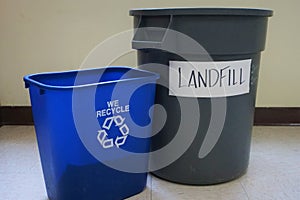 Two plastic bins recycling and landfill