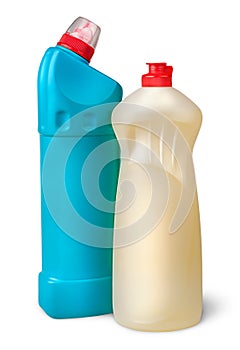 Two plastic bottles of disinfectant near