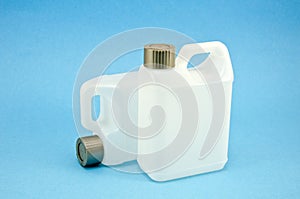 Two plastic container on azure background