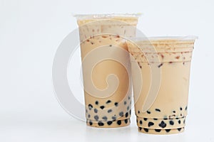 Two plastic glass Taiwan ice milk tea with boba