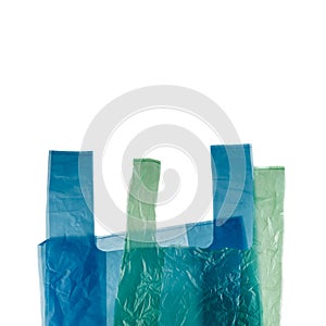 Two plastic shopping bags on white