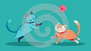 Two playful cats leap and bound as they chase the laser dot taking turns trying to outsmart the clever toy.. Vector