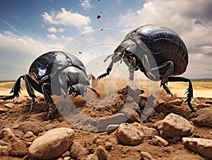 Two plugging dung beetles