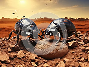 Two plugging dung beetles