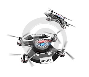 Two police drones isolate on white background.