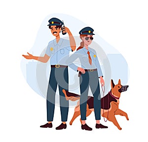 Two policeman with dog vector