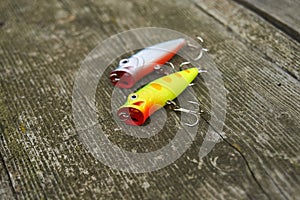 Two popper lures for predatory fish