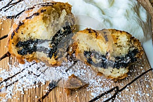 Closeup of deep fried Oreo cookies portions