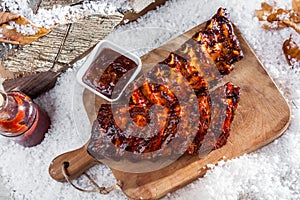 Two portions of grilled spicy spare ribs