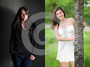 Two portraits of a beautiful young woman