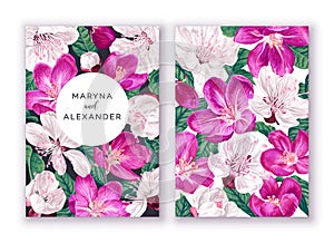 Two postcard templates with a bright botanical design.