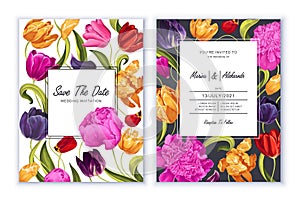 Two postcard templates, wedding invitations.