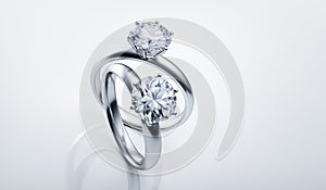 Two precious shiny large solitaire diamond rings photo