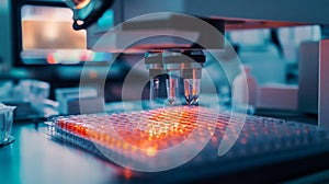 Advanced laboratory equipment analyzing samples in a modern research facility