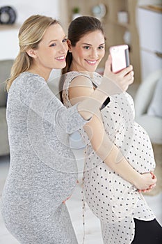 two pregnant friends taking selfie