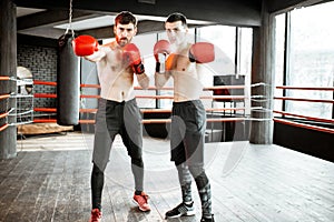 Two professional boxers training at the gym