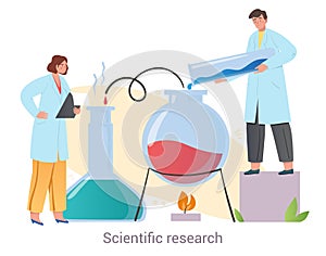 Two professional medical workers are conducting scientific research together on white background