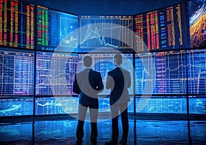 Two professional stock market traders looking at analysis charts.Macro.AI Generative