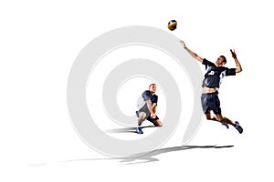 Two professional volleyball players isolated on white