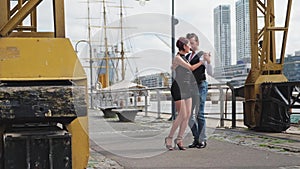 Two proffesional tango dancers showing their connection with a coreography