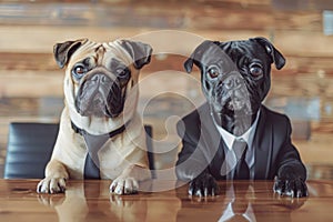 Two pugs in formal business attire