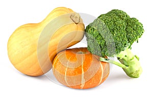 Two pumpkins and broccoli