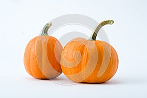 Two pumpkins isolated on white background