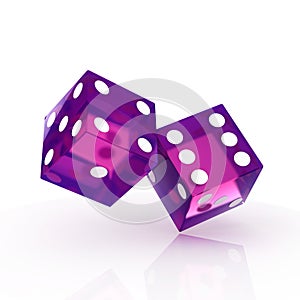 Two purple dice isolated on white background