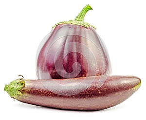 Two purple fresh raw eggplants isolated