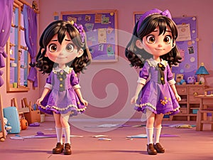 Two purple halloween dressed girls cartoon