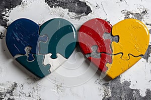 Two puzzle pieces in the shape of a heart