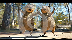 Two Quirky Quokkas are engaged in a fierce competition of who can hold a Handstand the longest with hilarious facial