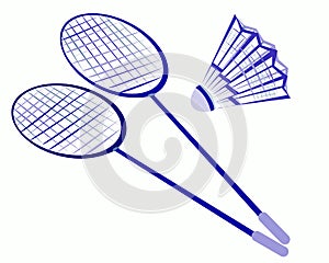 Two rackets and a shuttlecock for playing badminton