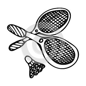 Two rackets and shuttlecock for playing badminton