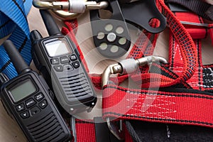 Two radios and equipment for rescuers working in the mountains photo