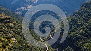 Two rads in mountain in National Park of Tzoumerka, Greece Epirus region. Mountain