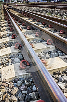 Two railway tracks merge together