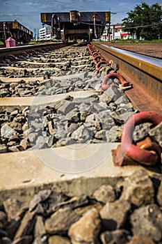 Two railway tracks merge together