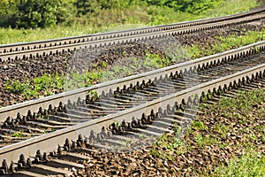 Two Railways oncoming direction in the suburbs. Parallel straight paths