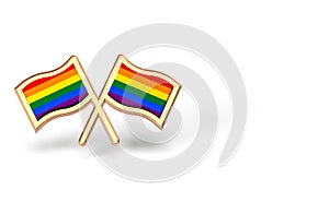 Two rainbow flags. Gay pride month or day concept. Isolated on white background with copy space. 3D rendering