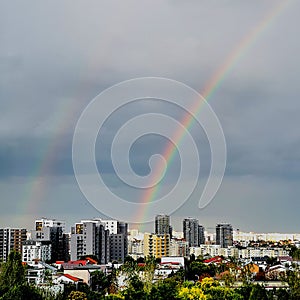 Two rainbows over the city