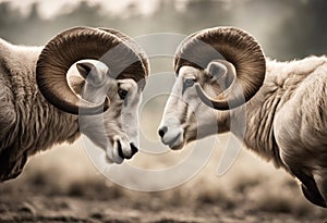 two rams are fighting with each other in a field in the fall