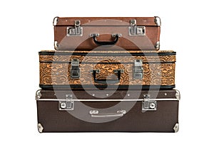 Two rarity brown leather suitcase, isolated