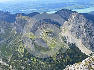 Two raven flying in the alps.